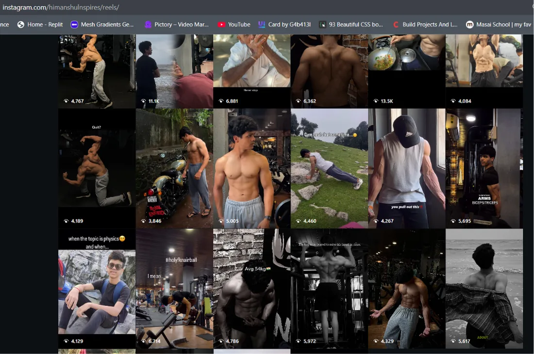Instagram reels grid before PrimeOak Media, averaging 4,000 to 13,000 views per reel