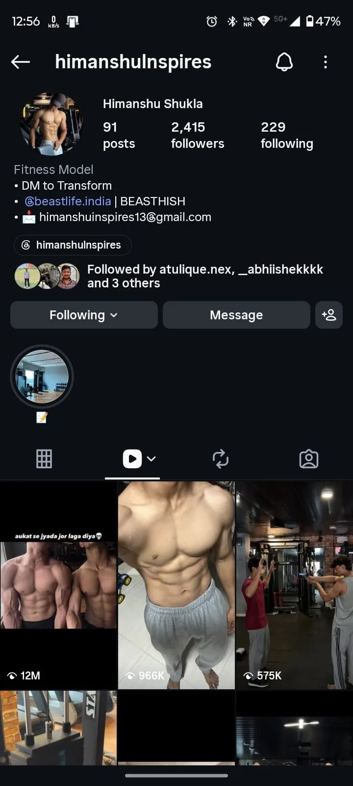 Instagram profile after PrimeOak Media with a 12M view reel